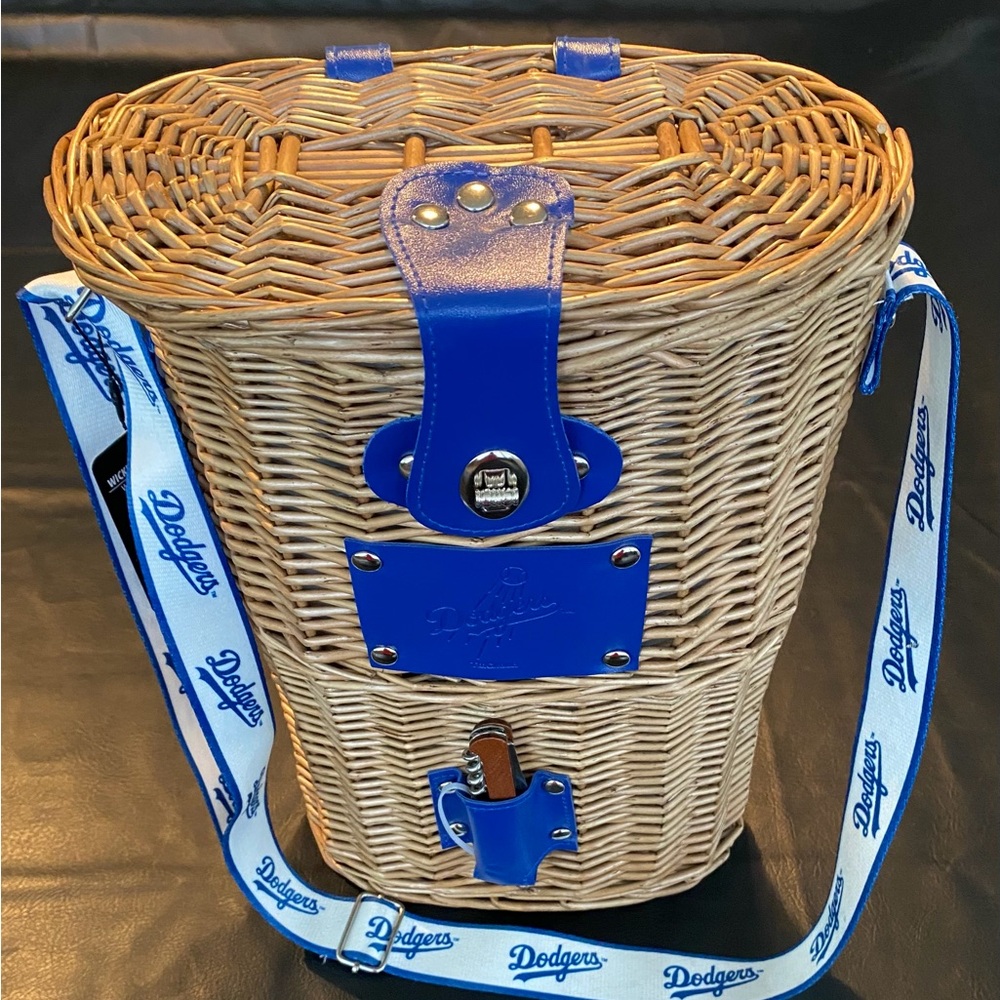 Dodgers Wicker Crossbody Basket Bag with Blue Trim